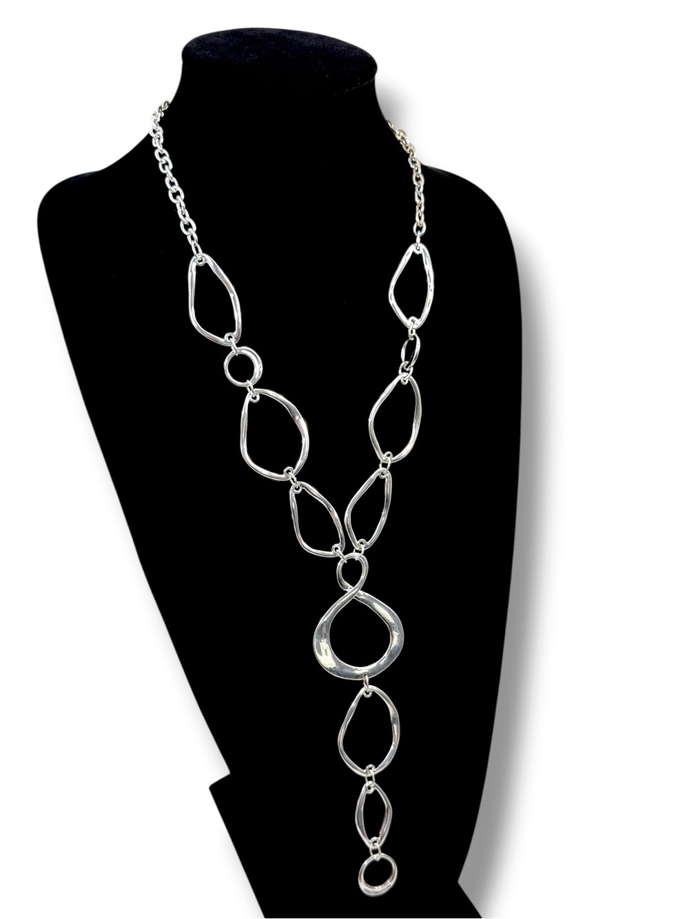 Chico’s Silver Sculptural Lariat Necklace NWT $58